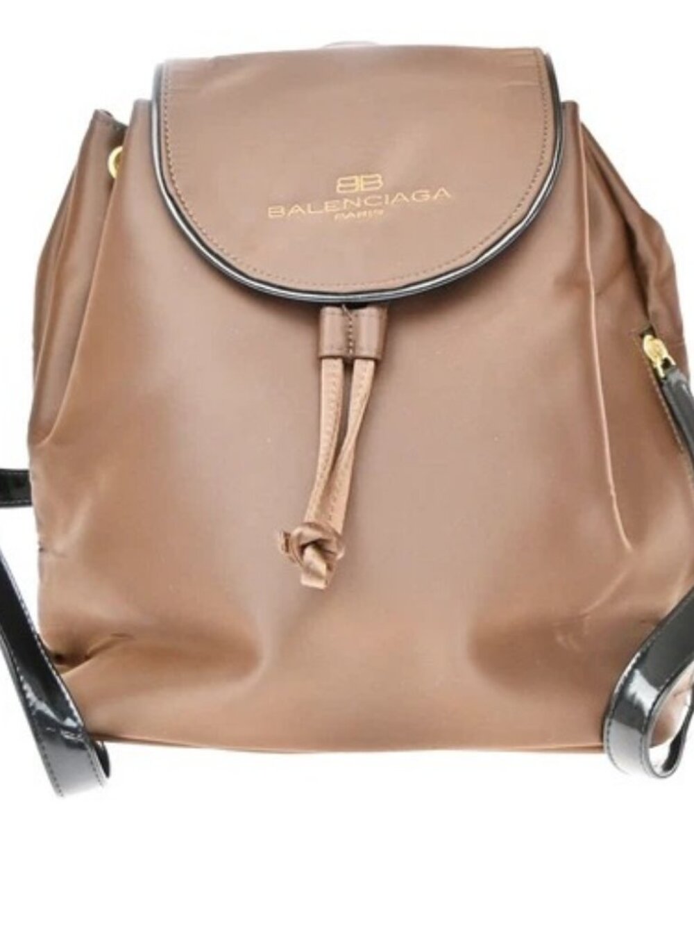 BALENCIAGA BB Logo Backpack Bag Nylon Patent Leather Brown Italy 07KD759